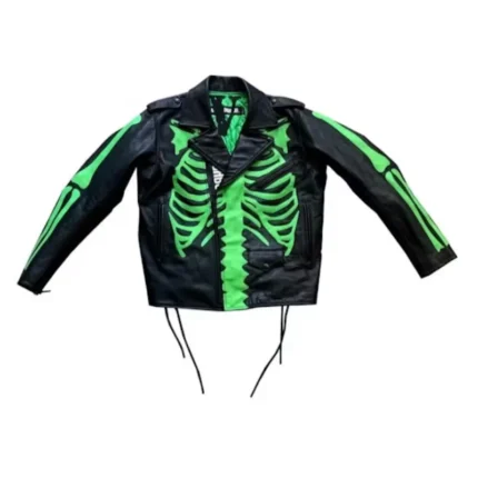 Black/Green Vlone x Neighborhood Skeleton Leather Jacket