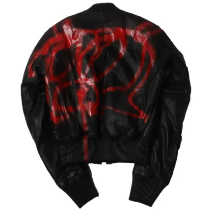 Black/Red Vlone Zip-Up Leather Bomber Jacket