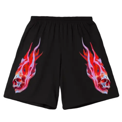 Red/Black Vlone Skully Red Flame Shorts
